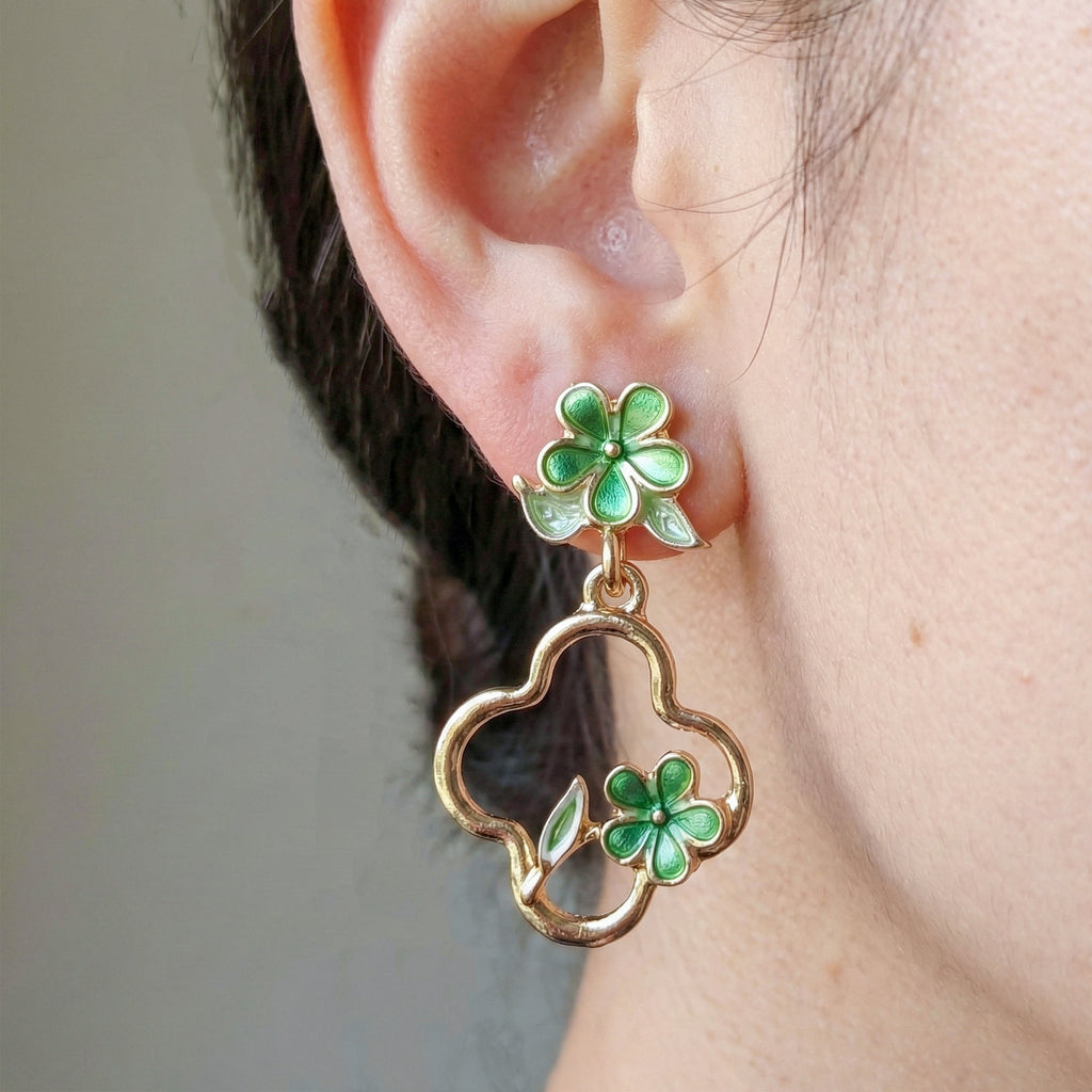 Flora Bloom Green Clover Hoop Earrings GWE -182