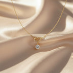 Modern Crystal Ribbon Bow Solitaire Necklace GWN -129