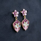 Flora Bloom Purple Enamel Pearl Earrings GWE -180