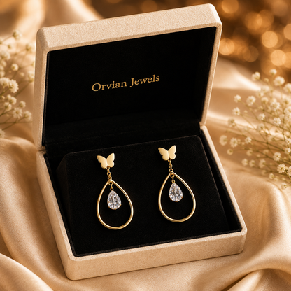 Butterfly Crystal Teardrop Earrings GWE -18