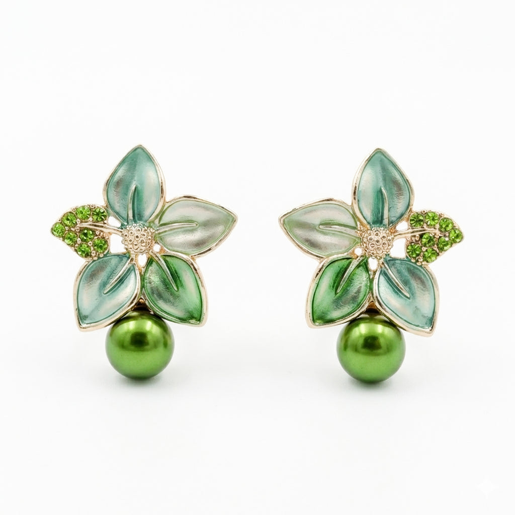 Flora Bloom Green Mint Pearl Earrings GWE -184