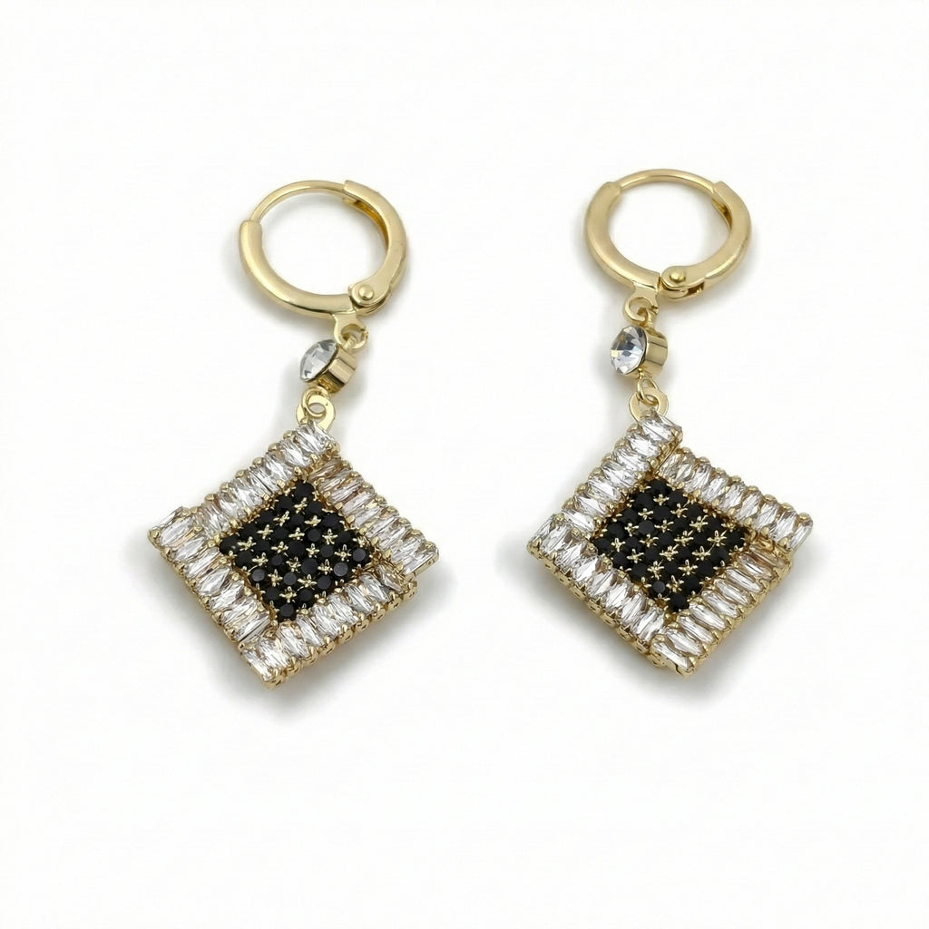 Classic Square Black Noir Hoop Earrings GWE -150