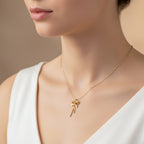 Modern Crystal Ribbon Bow Tassel Necklace GWN -91