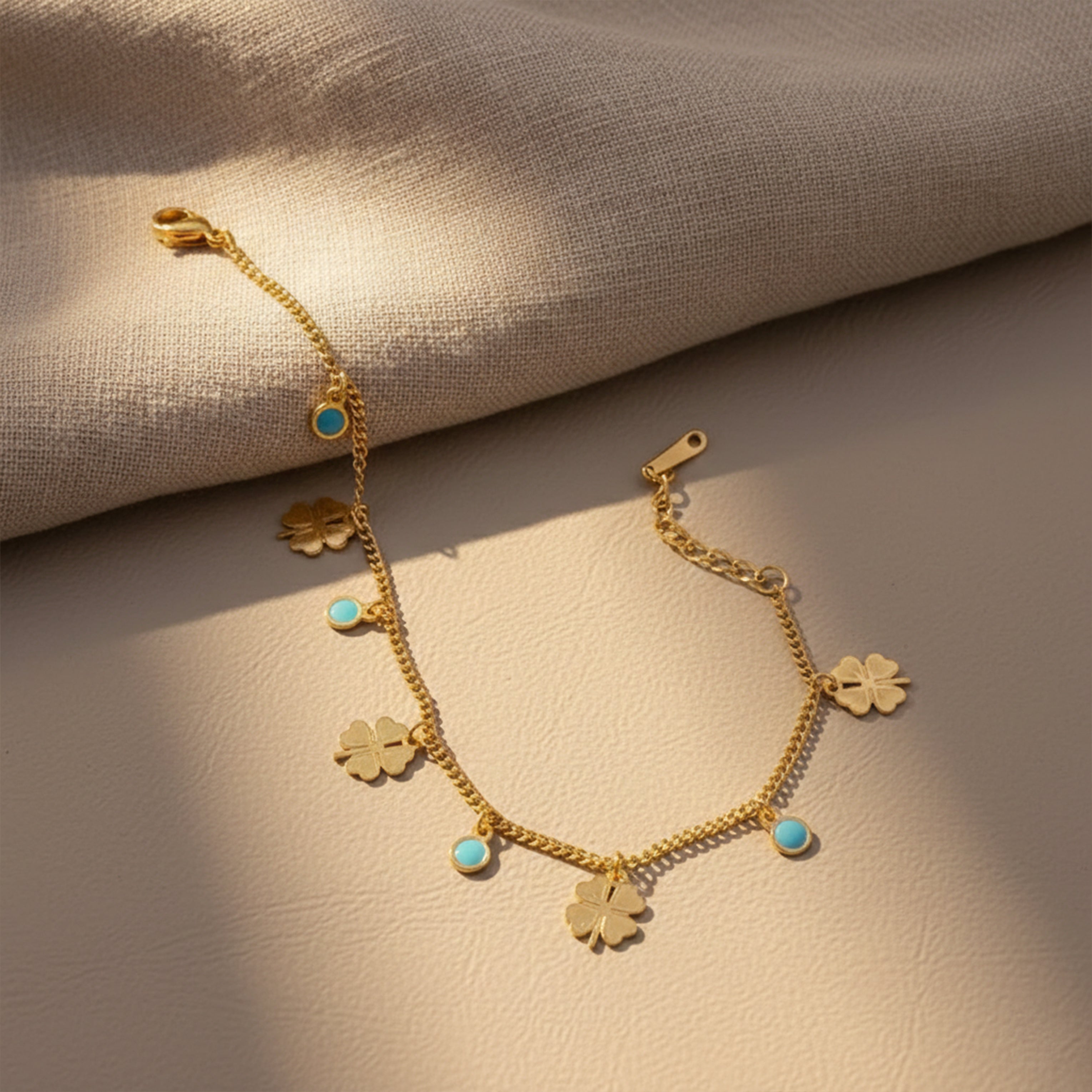 Classic Turquoise Enamel Clover Charm Bracelet GWB-11