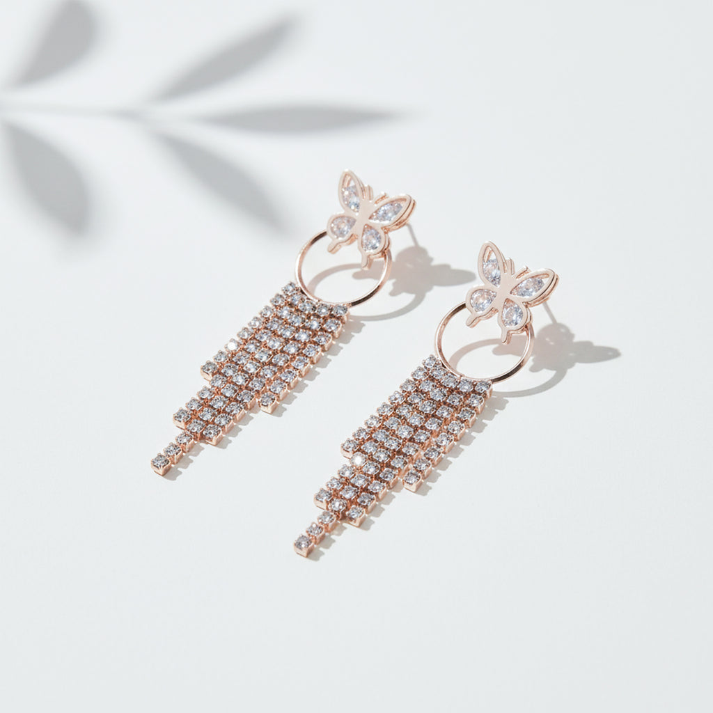 Butterfly Crystal Tassel Earrings GWE -36