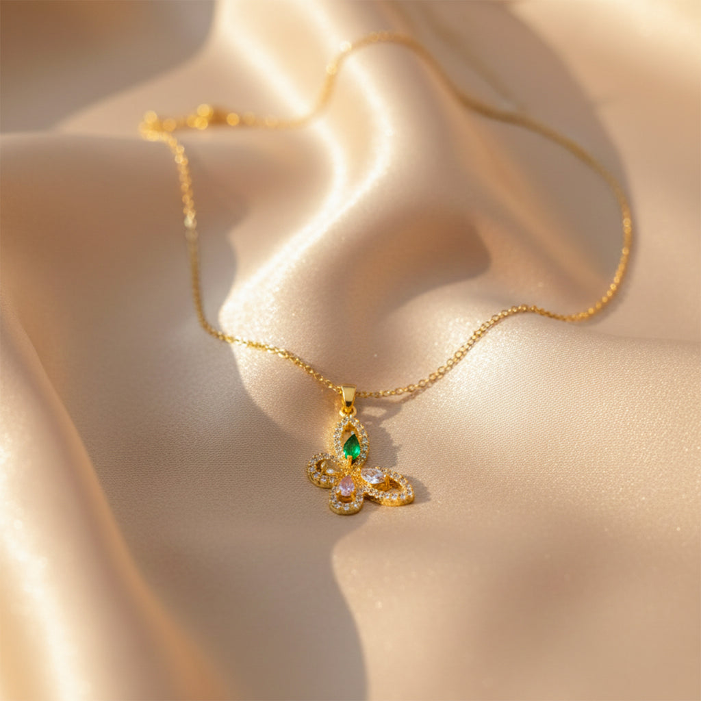 Modern Crystal Multicolor Butterfly Necklace GWN -137