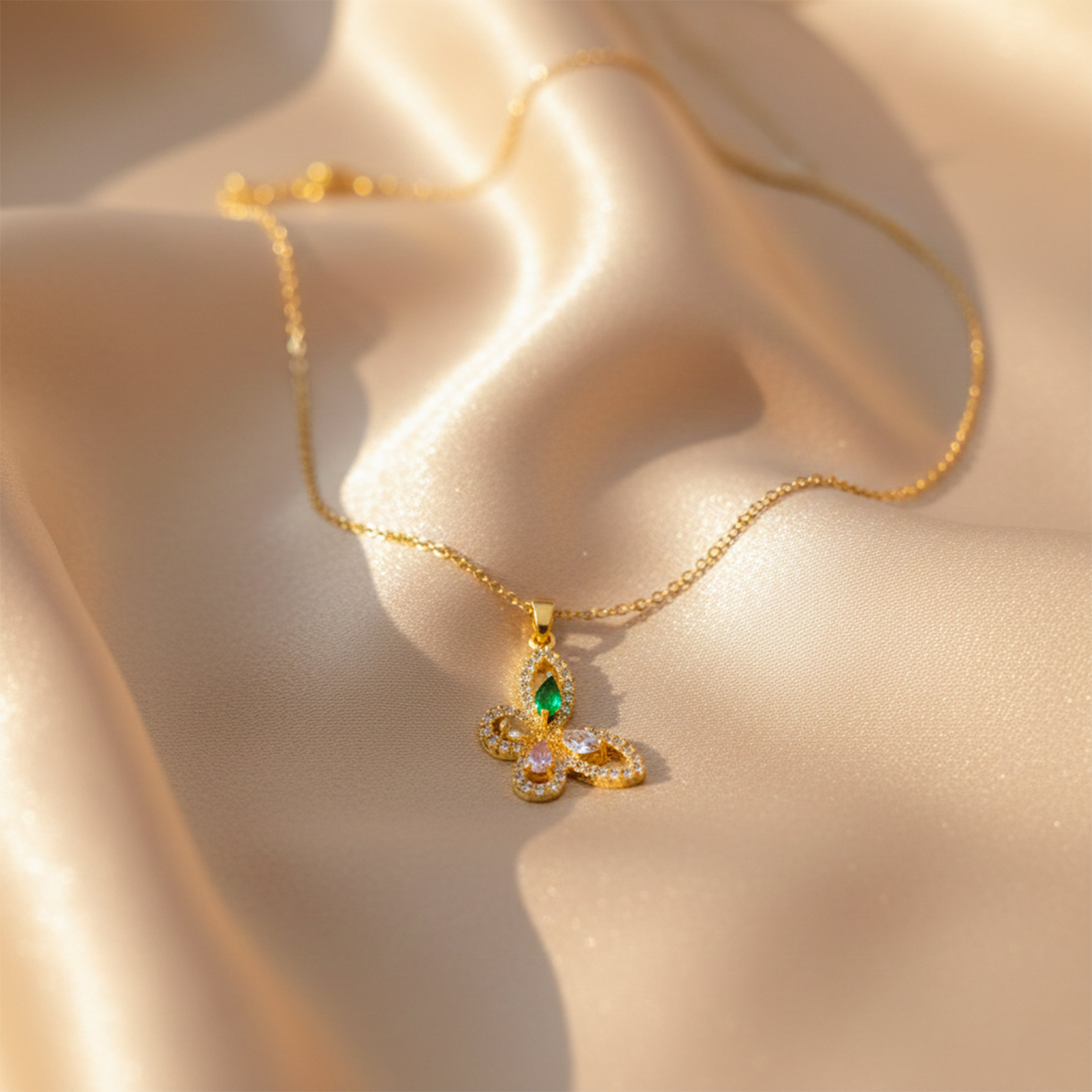 Modern Crystal Multicolor Butterfly Necklace GWN -137