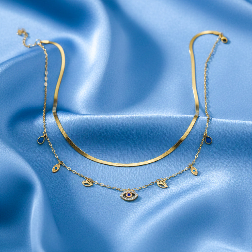 Modern Evil Eye Herringbone Layered Necklace GWN -104