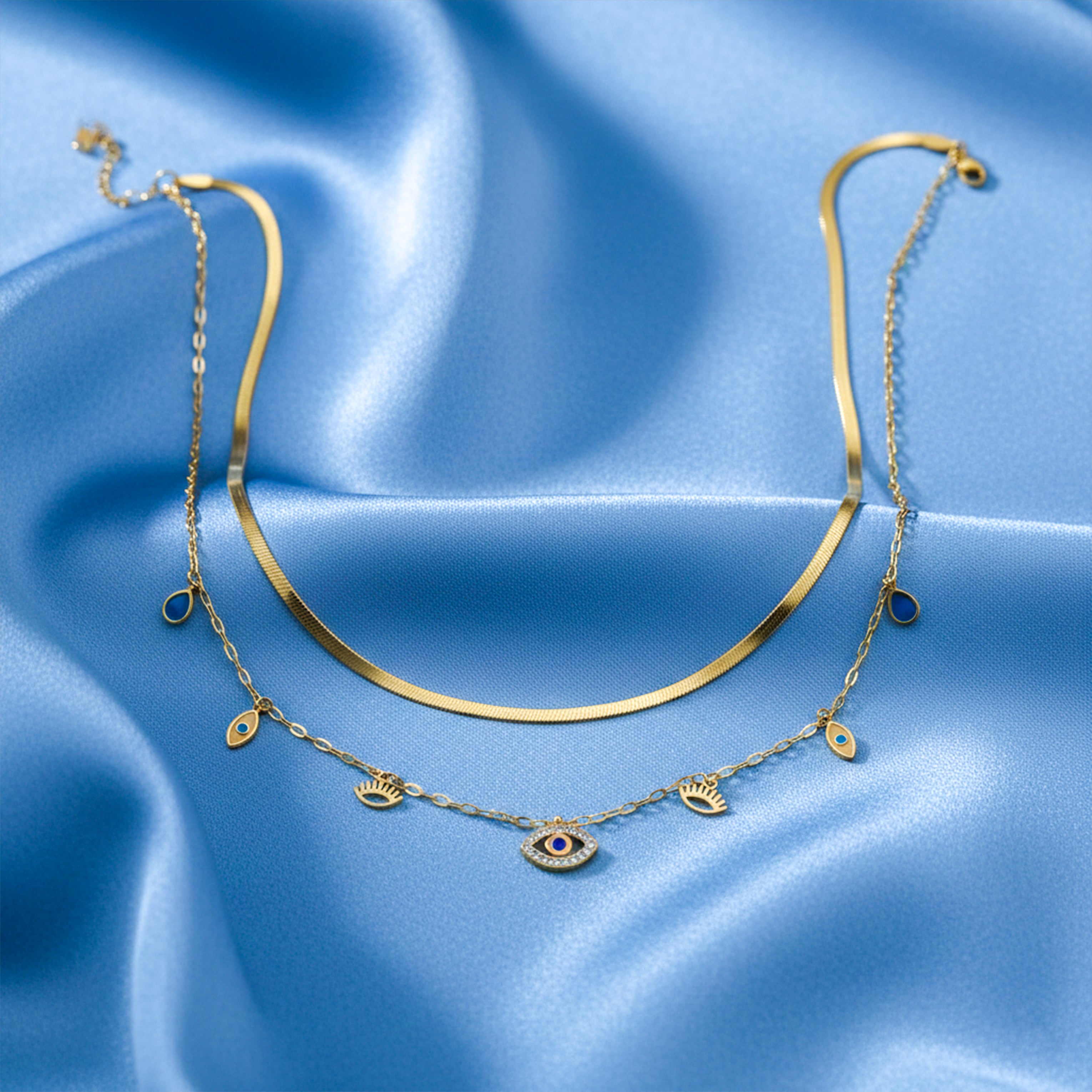Modern Evil Eye Herringbone Layered Necklace GWN -104