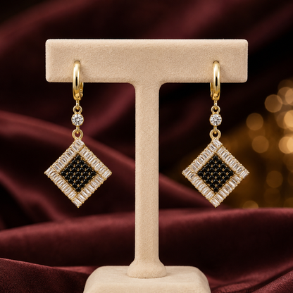 Classic Square Black Noir Hoop Earrings GWE -150