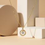 Modern Circular Solitaire Halo Necklace GWN -139