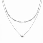 Modern Dual Layer Beaded Heart Necklace Silver GWN -64