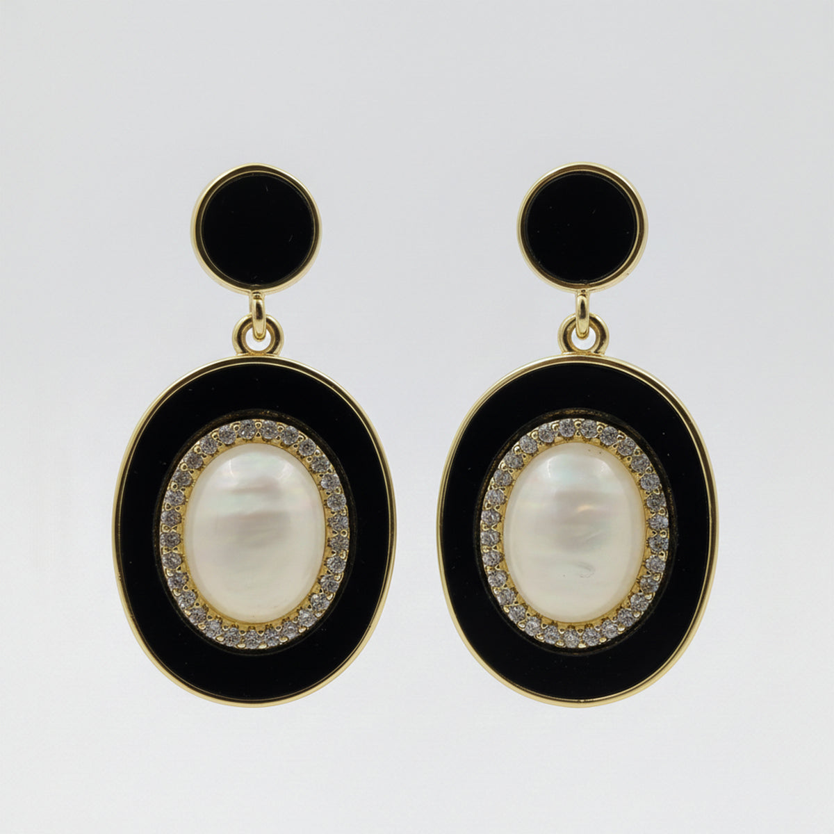 Vintage Black Enamel Pearl Earrings GWE -20
