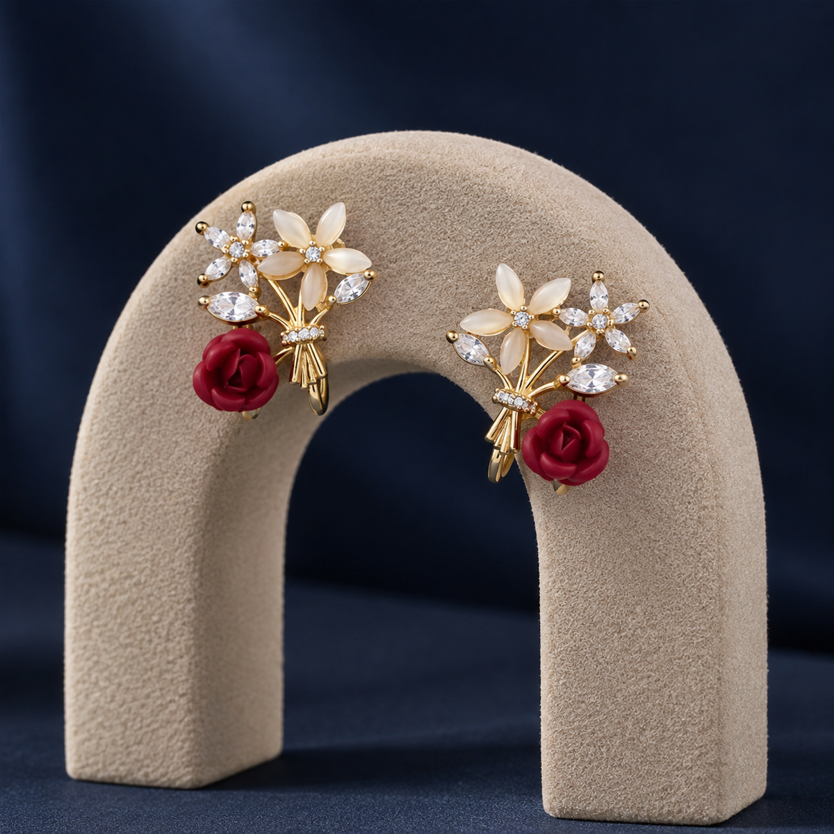 Crimson Rose Bouquet Earrings GWE 145