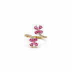 Twin Pink Clover Bypass Adjustable Ring GWR-72