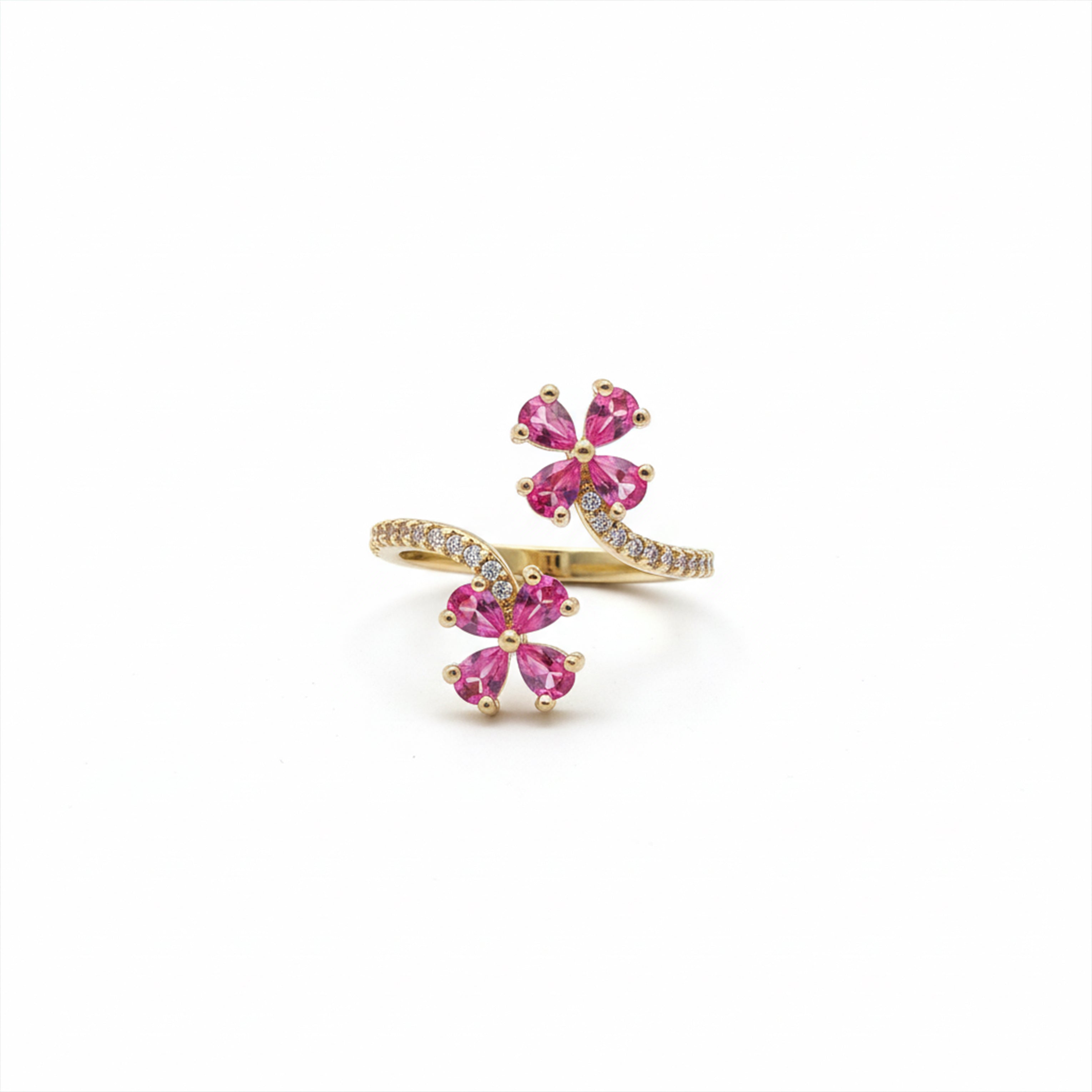 Twin Pink Clover Bypass Adjustable Ring GWR-72