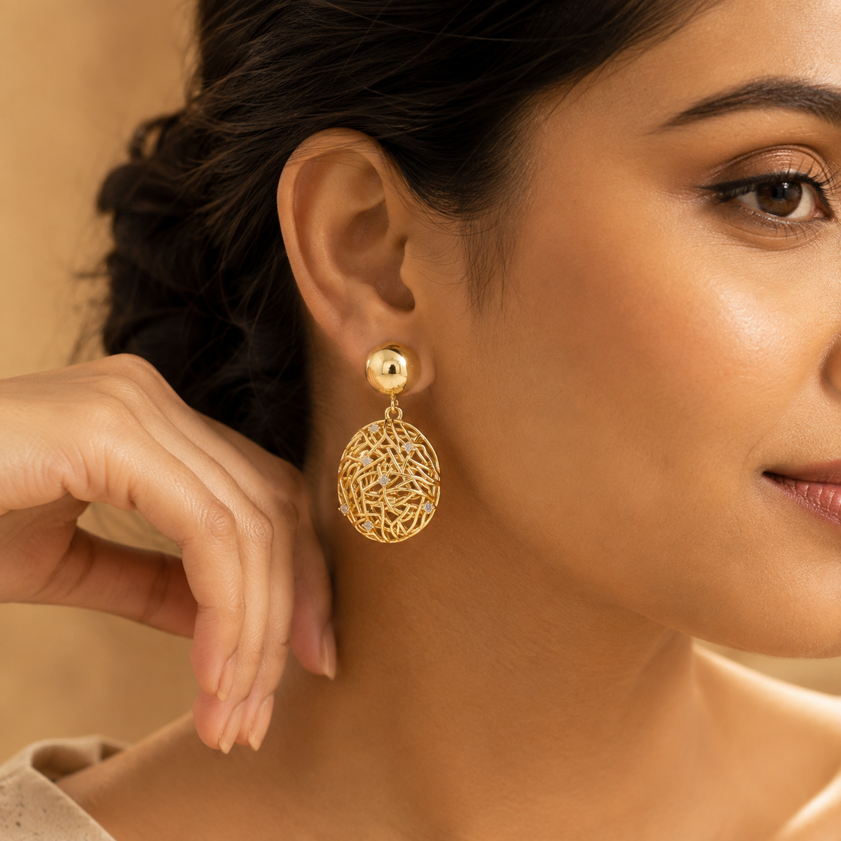 Golden Mesh Geometric Drop Earrings GWE -13