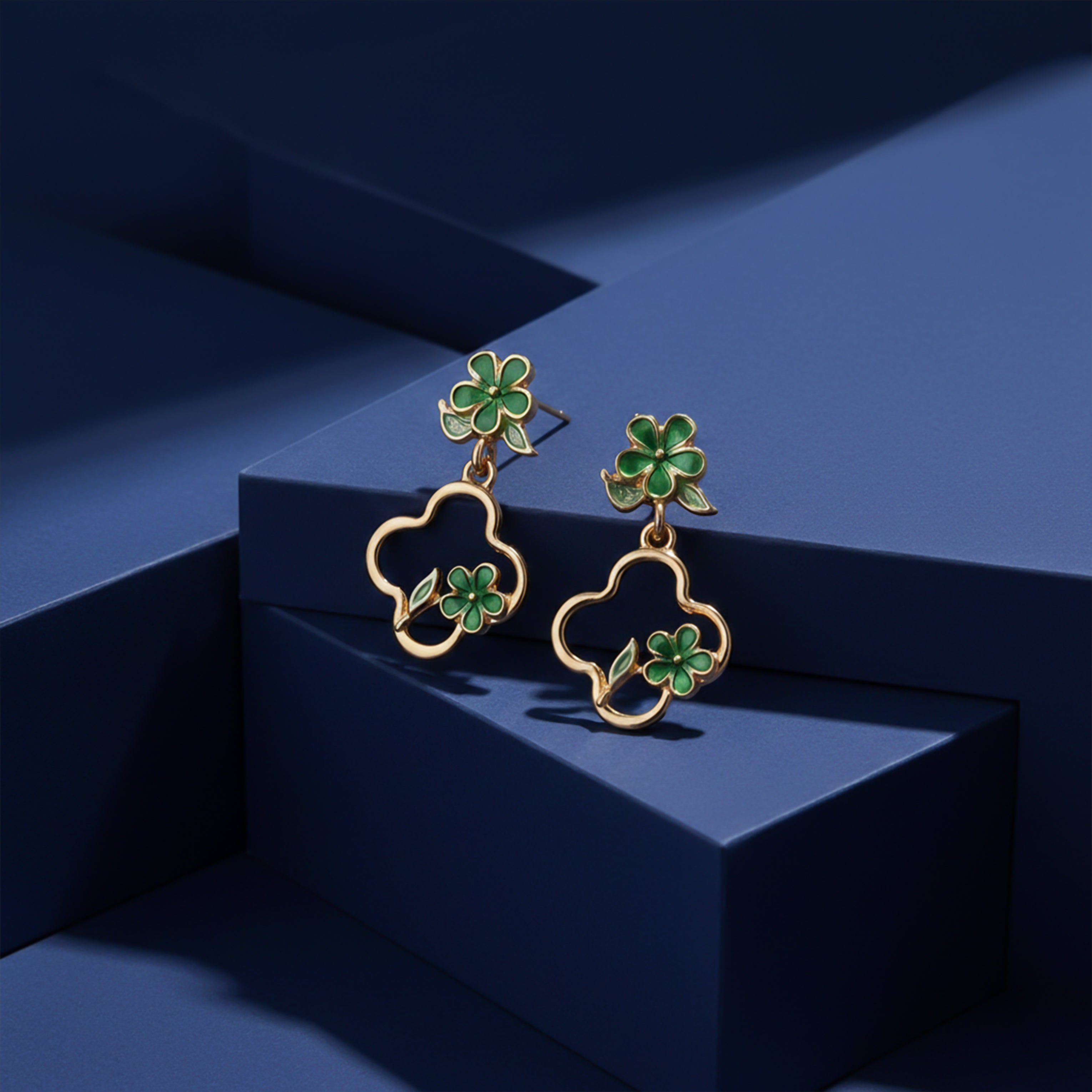 Flora Bloom Green Clover Hoop Earrings GWE -182