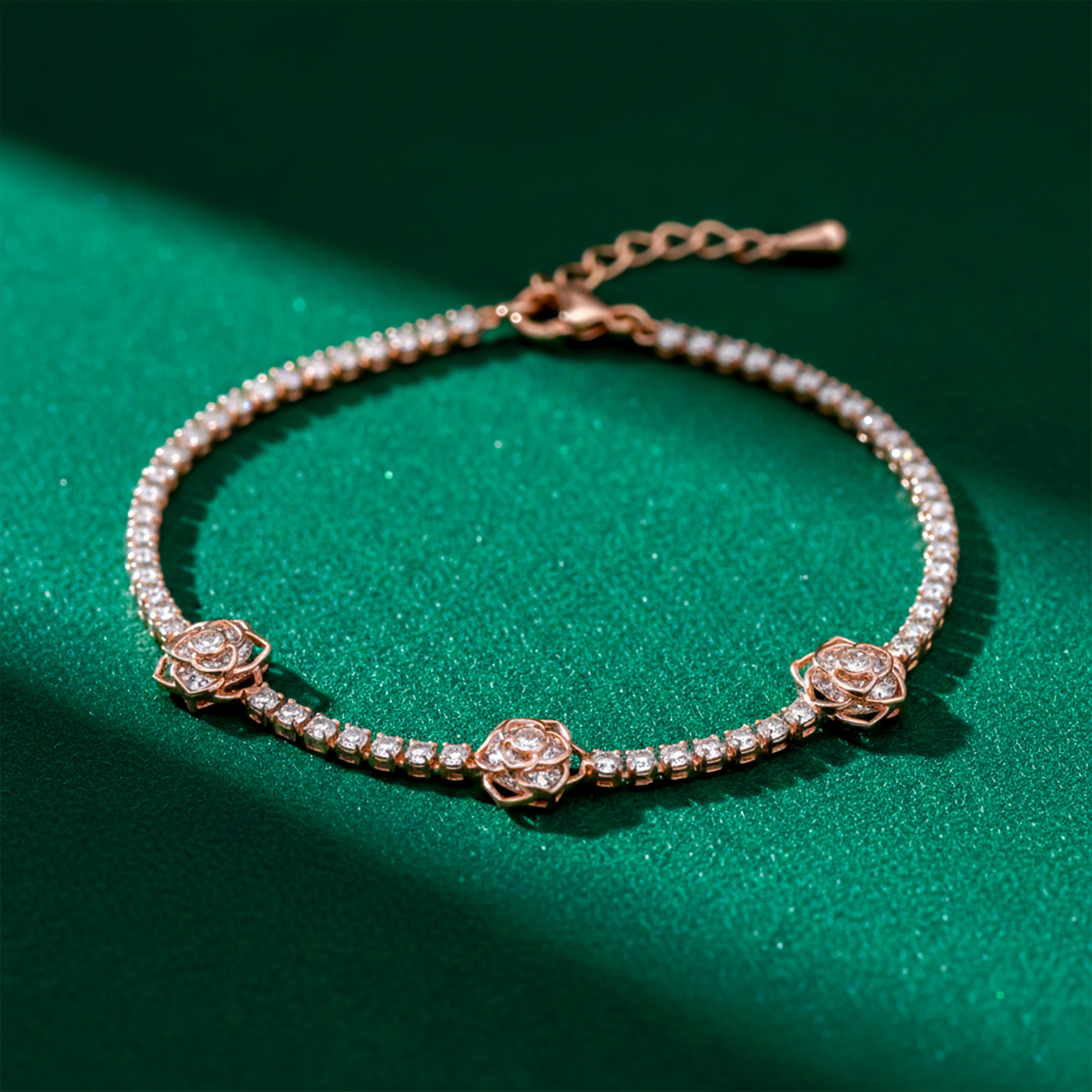 Imperial Tri-Rose Cluster Crystal Tennis Bracelet GWB-107
