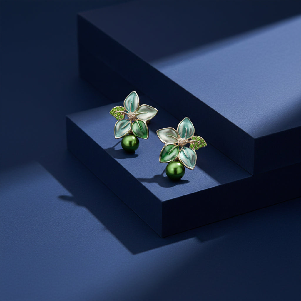 Flora Bloom Green Mint Pearl Earrings GWE -184