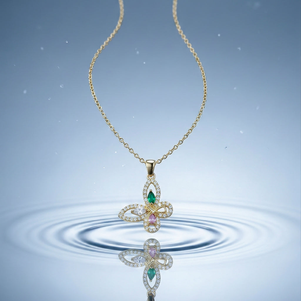 Modern Crystal Multicolor Butterfly Necklace GWN -137
