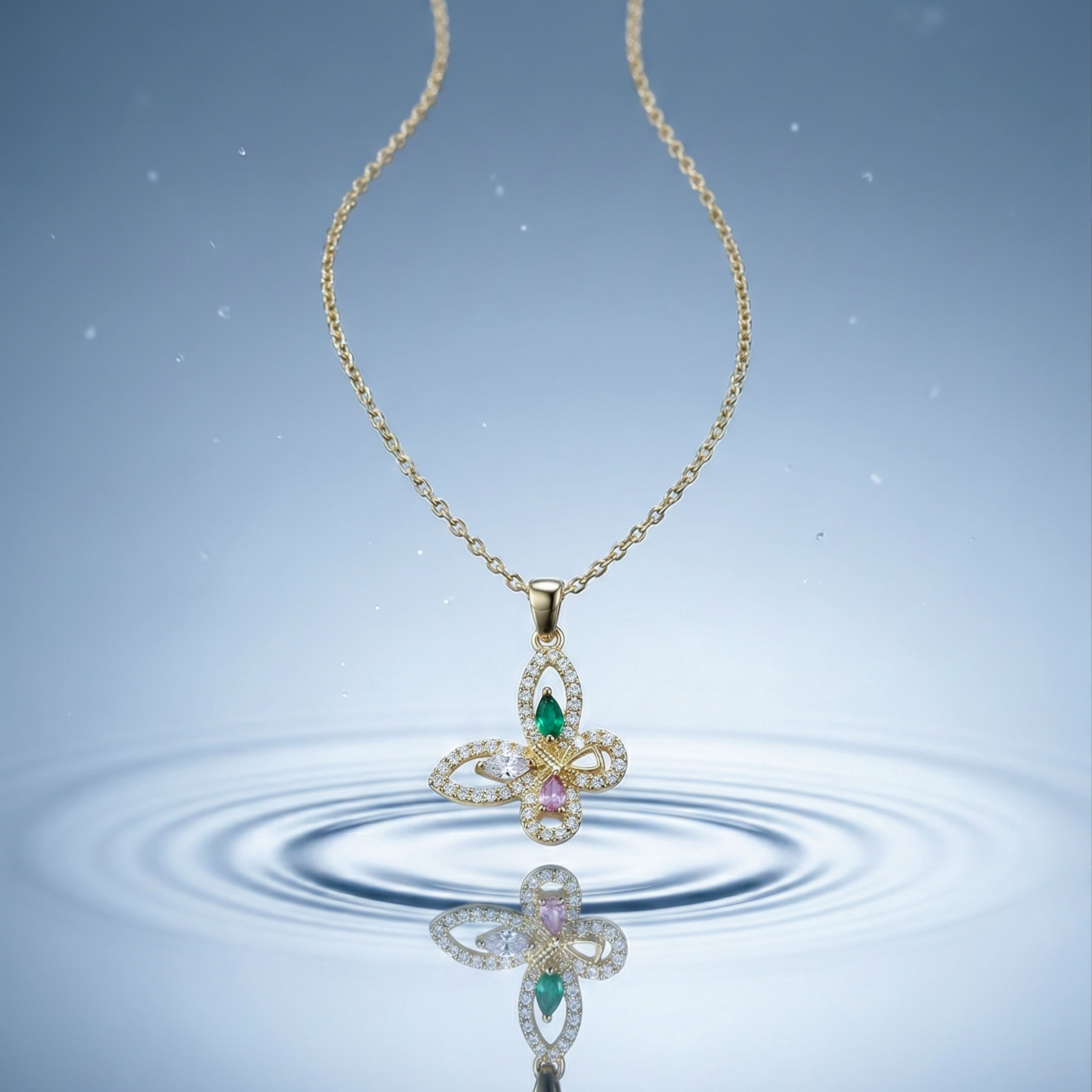 Modern Crystal Multicolor Butterfly Necklace GWN -137