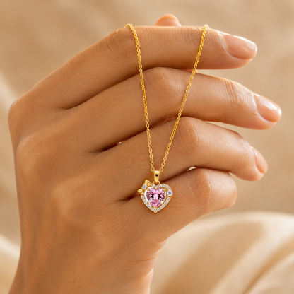 Classic Pink Heart Halo Bow Necklace GWN -79