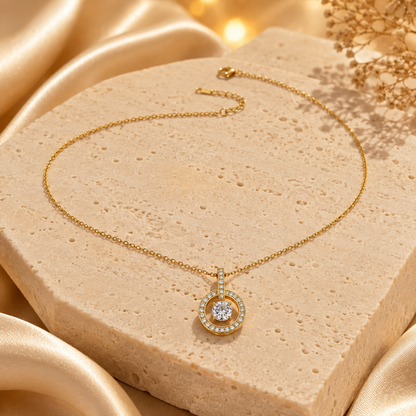 Modern Circular Solitaire Halo Necklace GWN -139