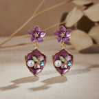 Flora Bloom Purple Enamel Pearl Earrings GWE -180