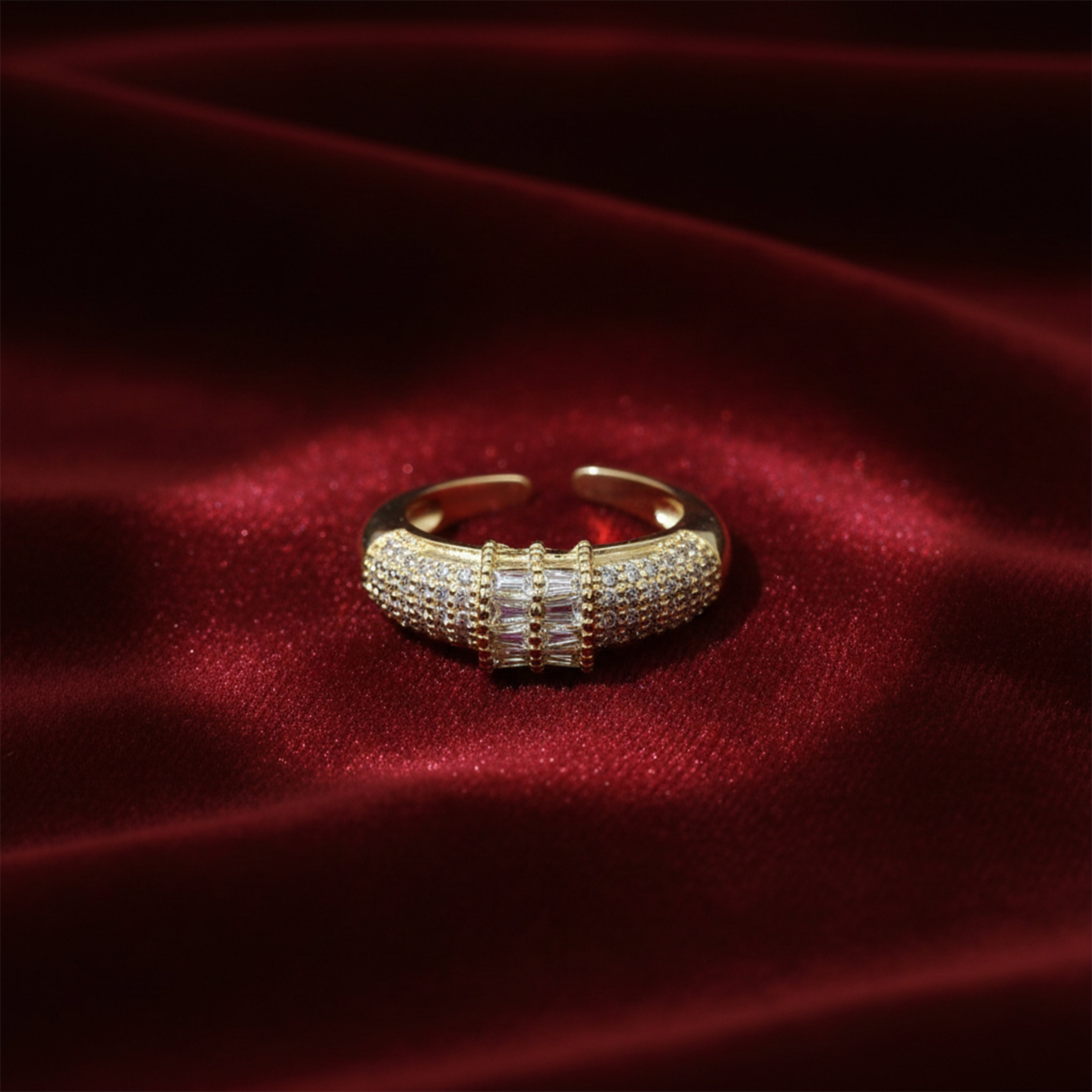 Baguette Panel Multi Row Pave Adjustable Ring GWR-23