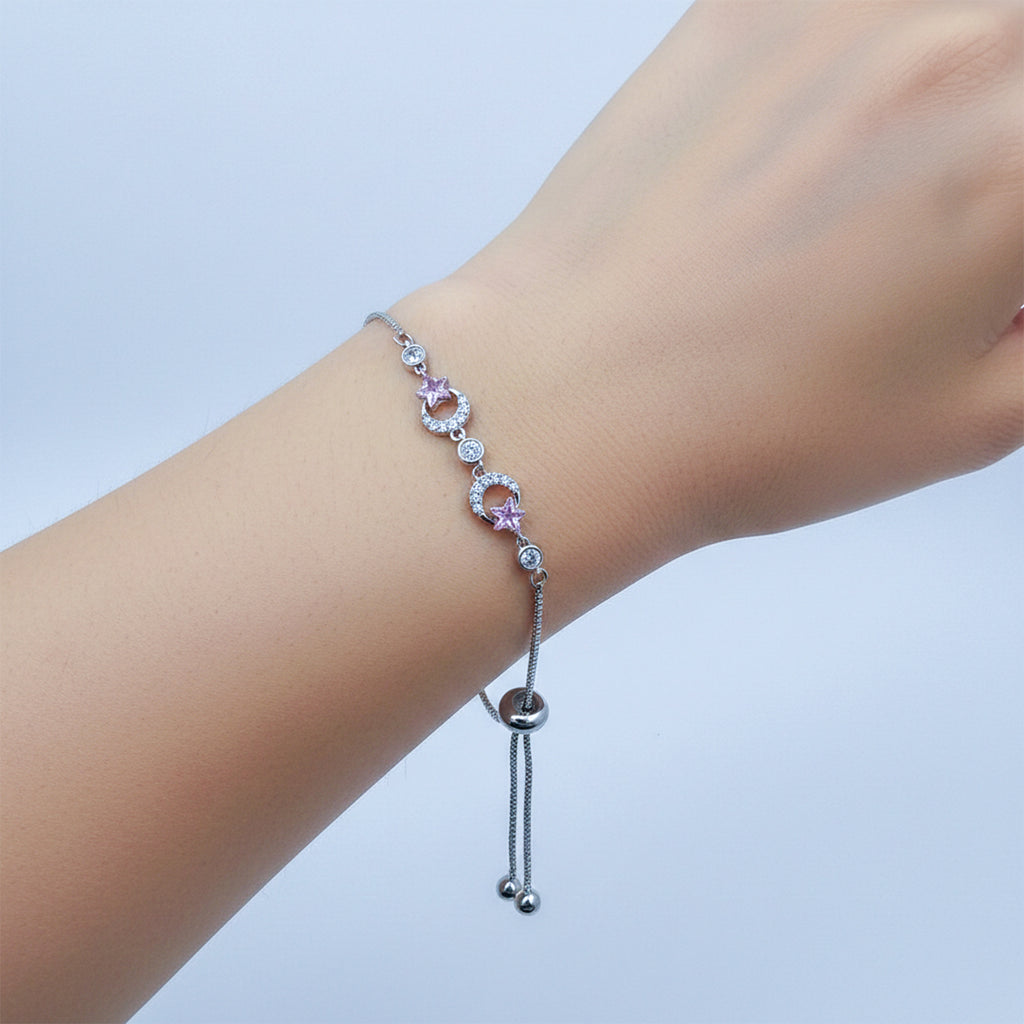 Imperial Silver Crescent Moon & Pink Star Bolo Bracelet GWB-157
