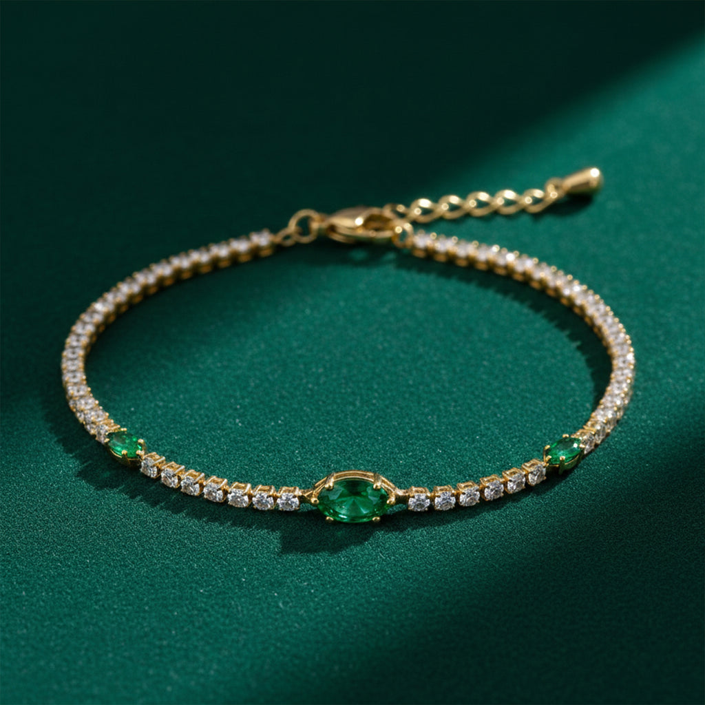 Imperial Emerald Green & Marquise Pave Tennis Bracelet GWB-106
