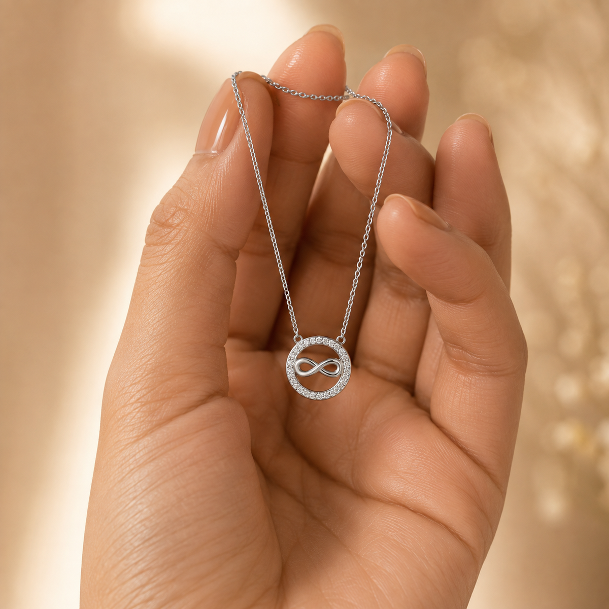 Sleek Infinity Halo Pendant Necklace GWN -49