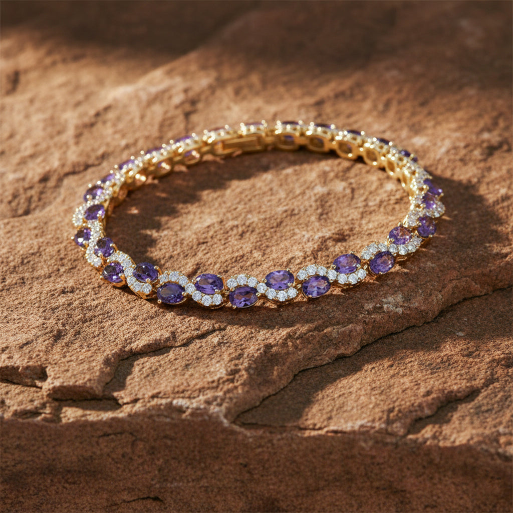 Imperial Amethyst Purple & Wavy Crystal Tennis Bracelet GWB-145