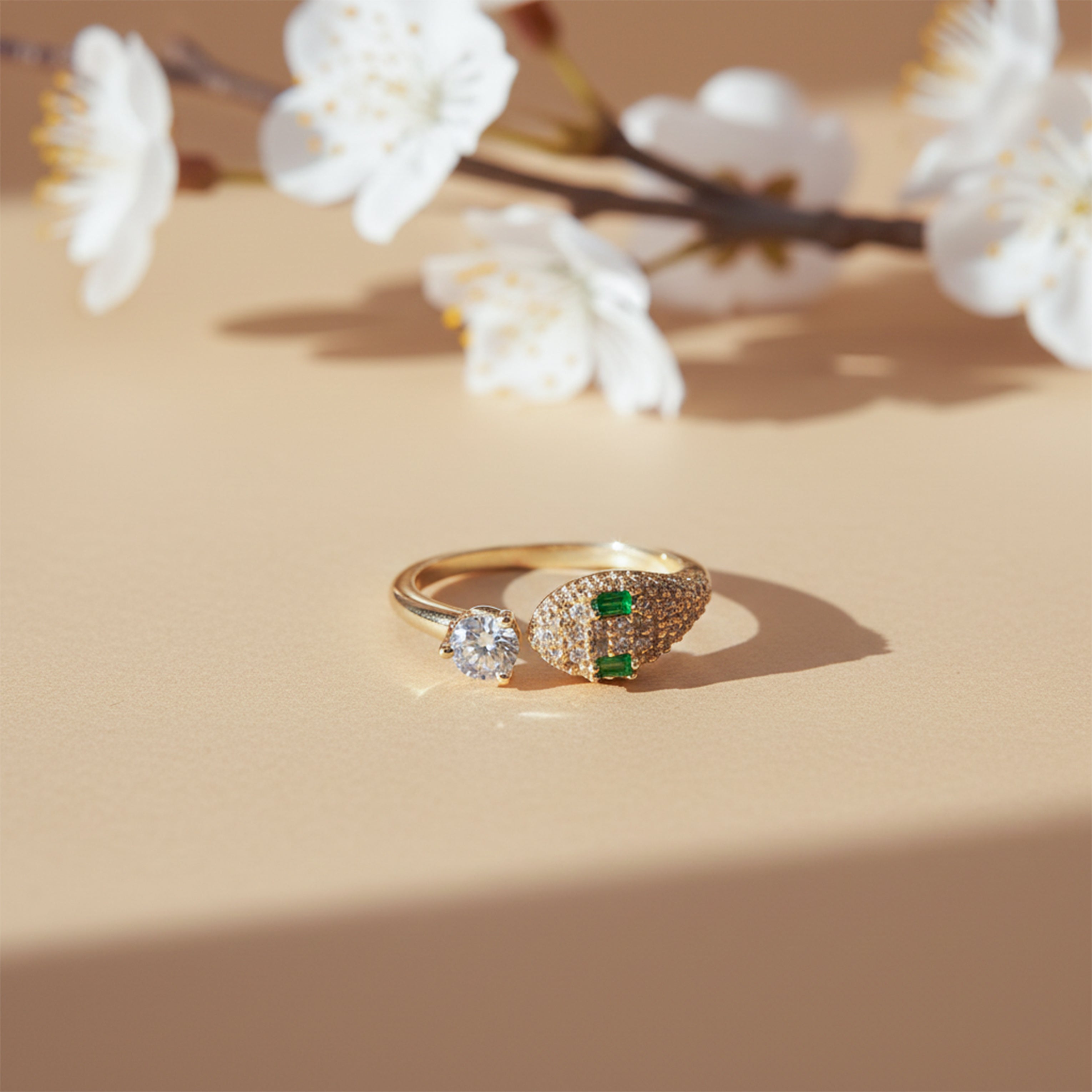 Emerald Eye Snake & Solitaire Wrap Ring GWR-79