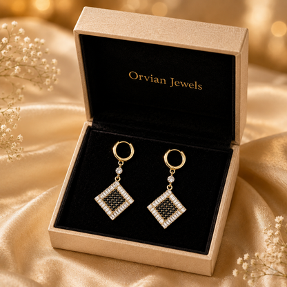 Classic Square Black Noir Hoop Earrings GWE -150