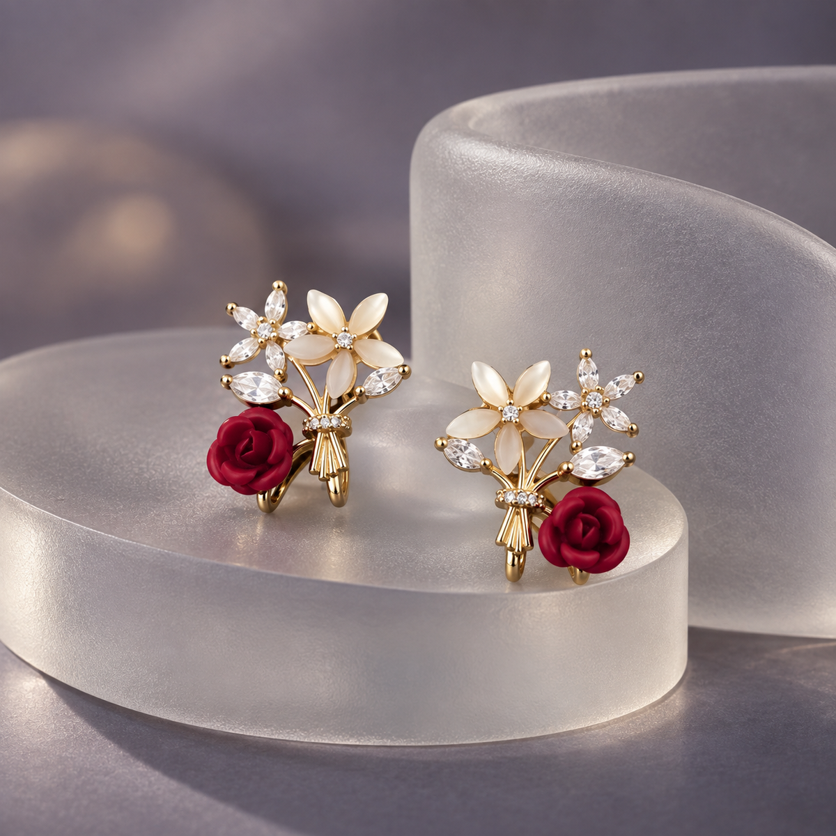 Crimson Rose Bouquet Earrings GWE 145