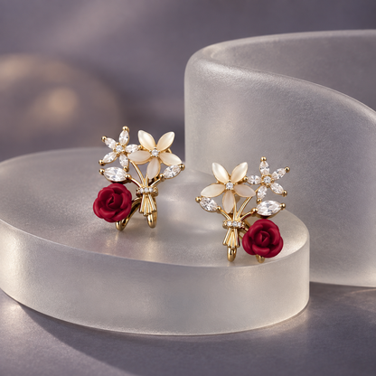 Crimson Rose Bouquet Earrings GWE 145