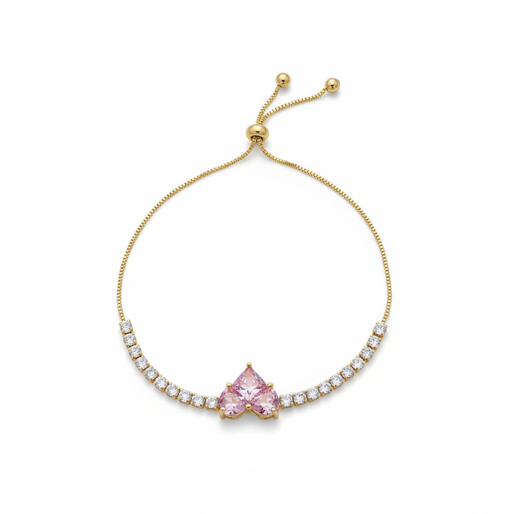 Imperial Pink Heart Solitaire & Crystal Tennis Bolo Bracelet GWB-117