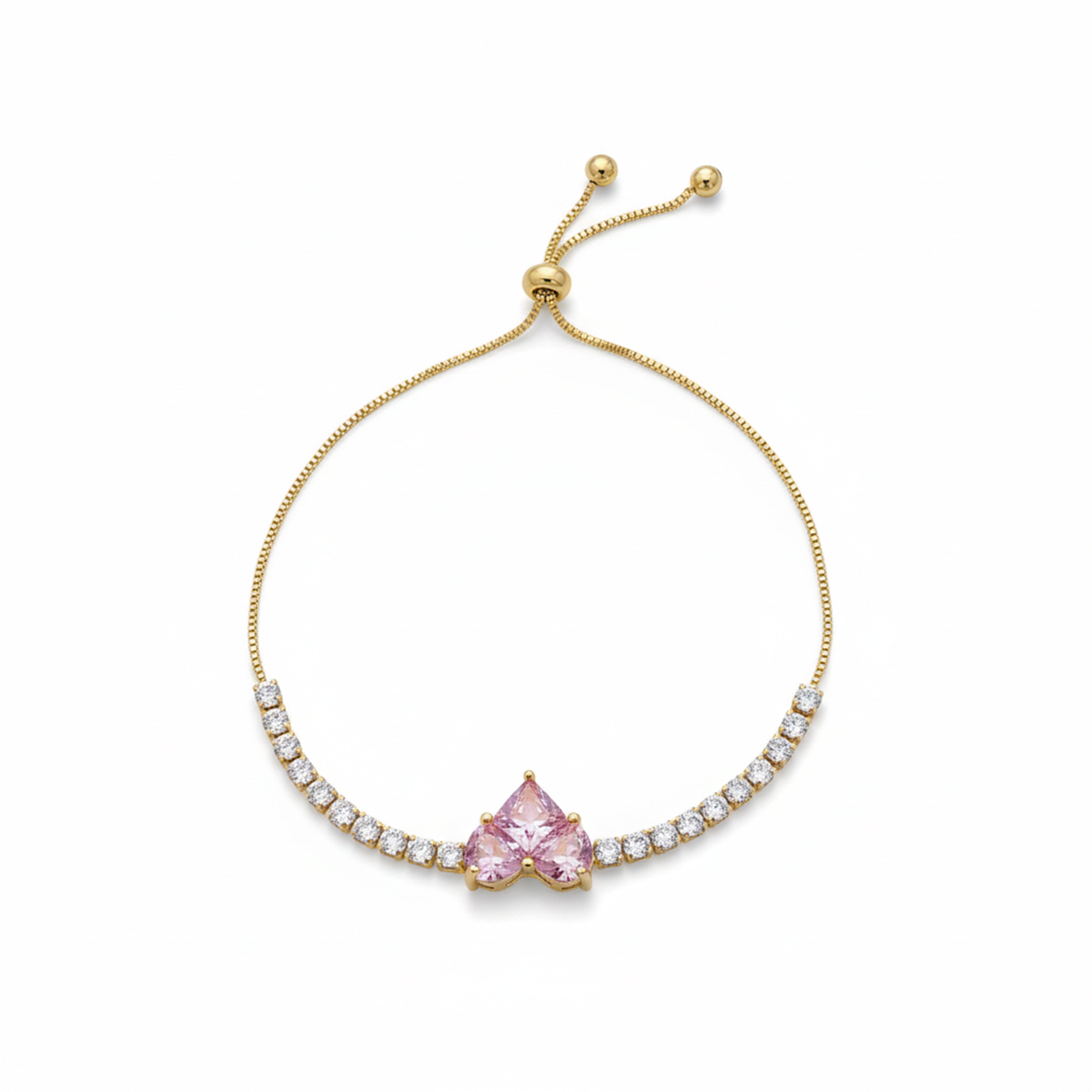 Imperial Pink Heart Solitaire & Crystal Tennis Bolo Bracelet GWB-117