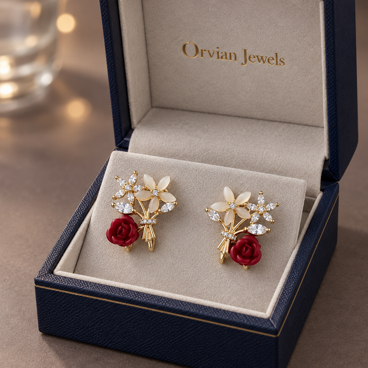 Crimson Rose Bouquet Earrings GWE 145