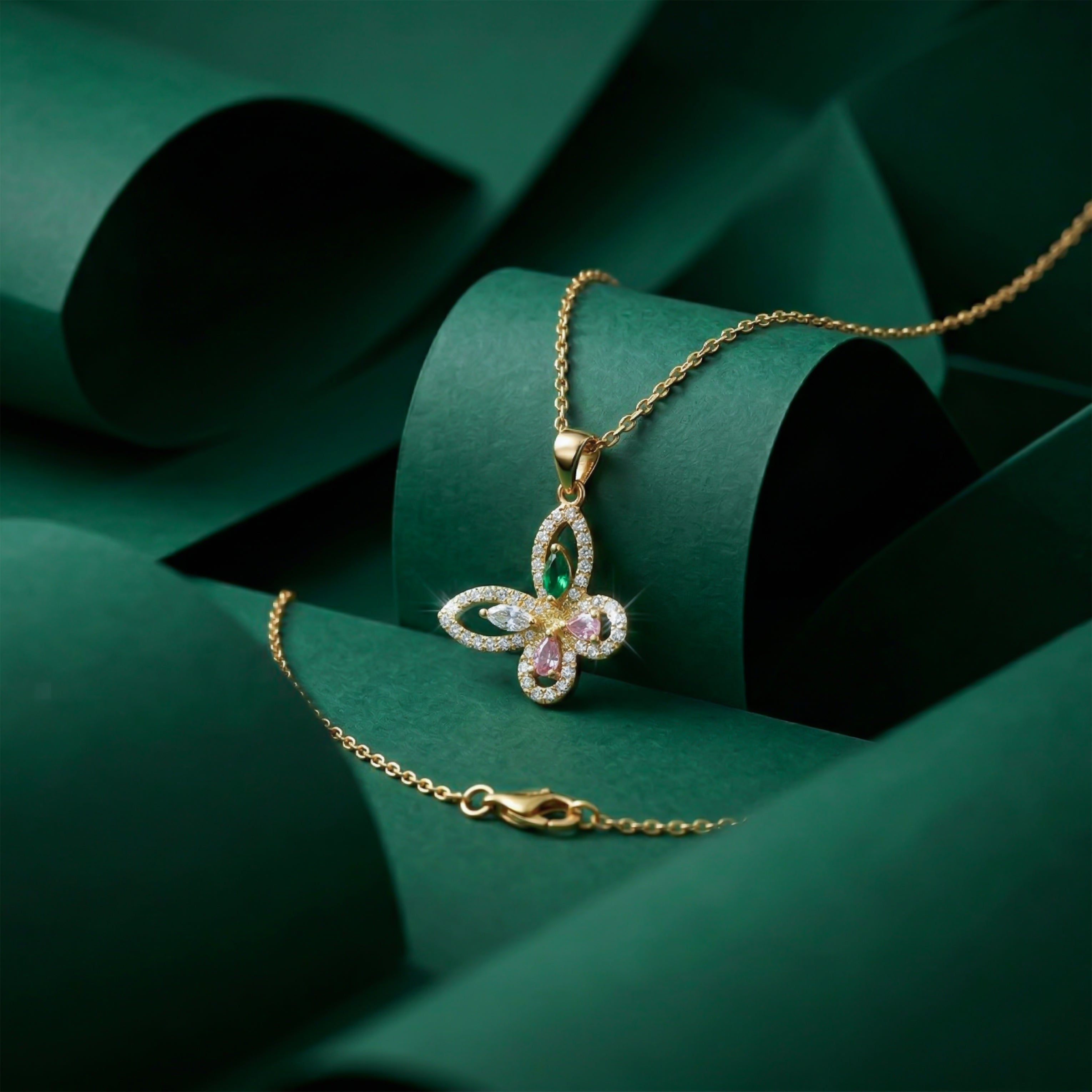 Modern Crystal Multicolor Butterfly Necklace GWN -137