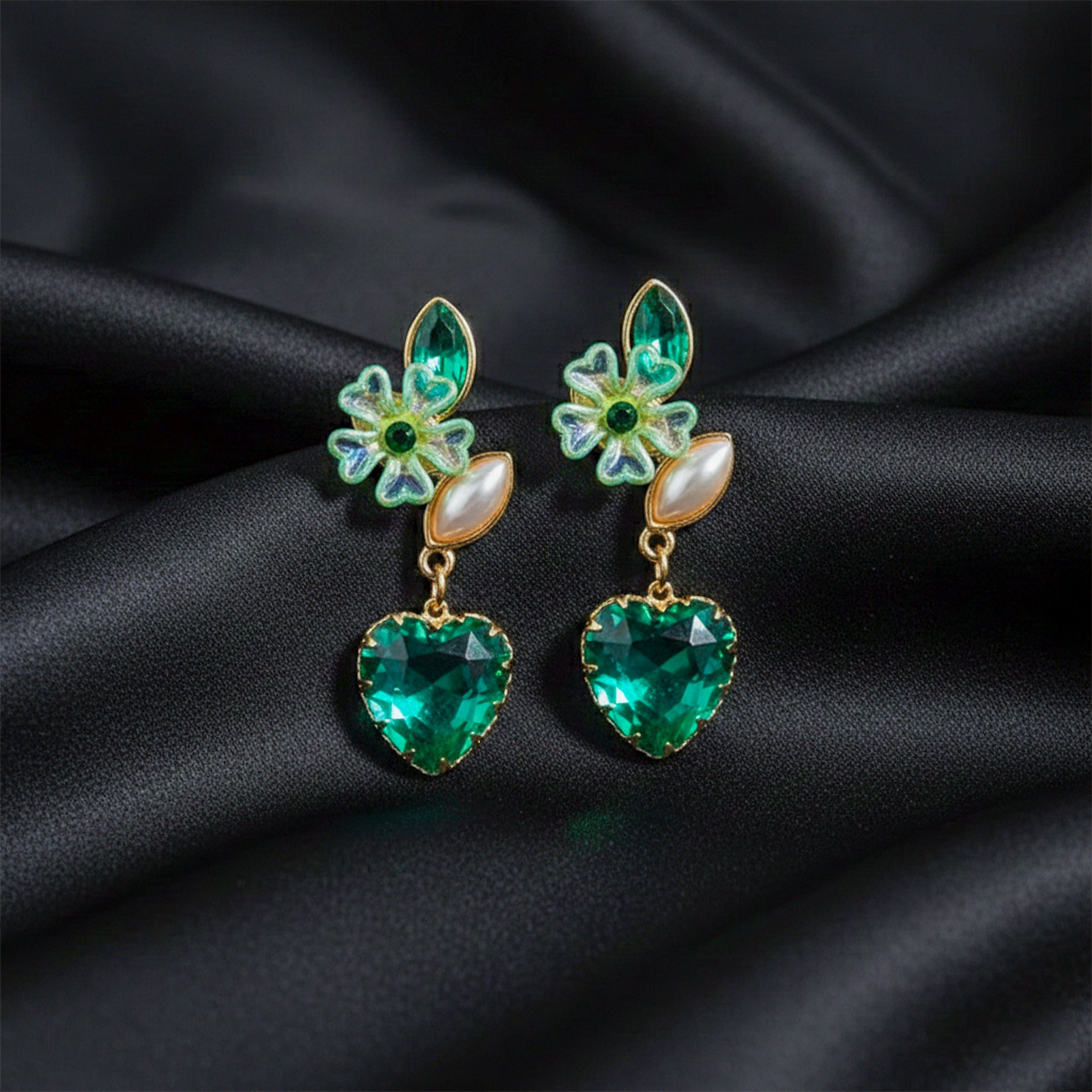 Emerald Heart Blossom Earrings GWE -238