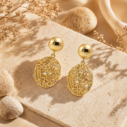 Golden Mesh Geometric Drop Earrings GWE -13