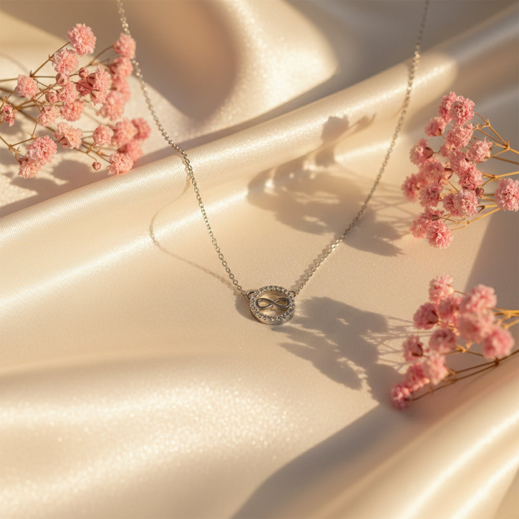 Sleek Infinity Halo Pendant Necklace GWN -49