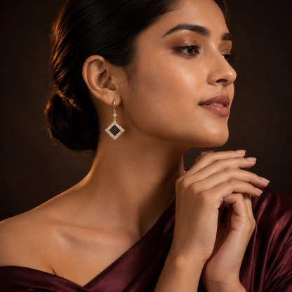 Classic Square Black Noir Hoop Earrings GWE -150