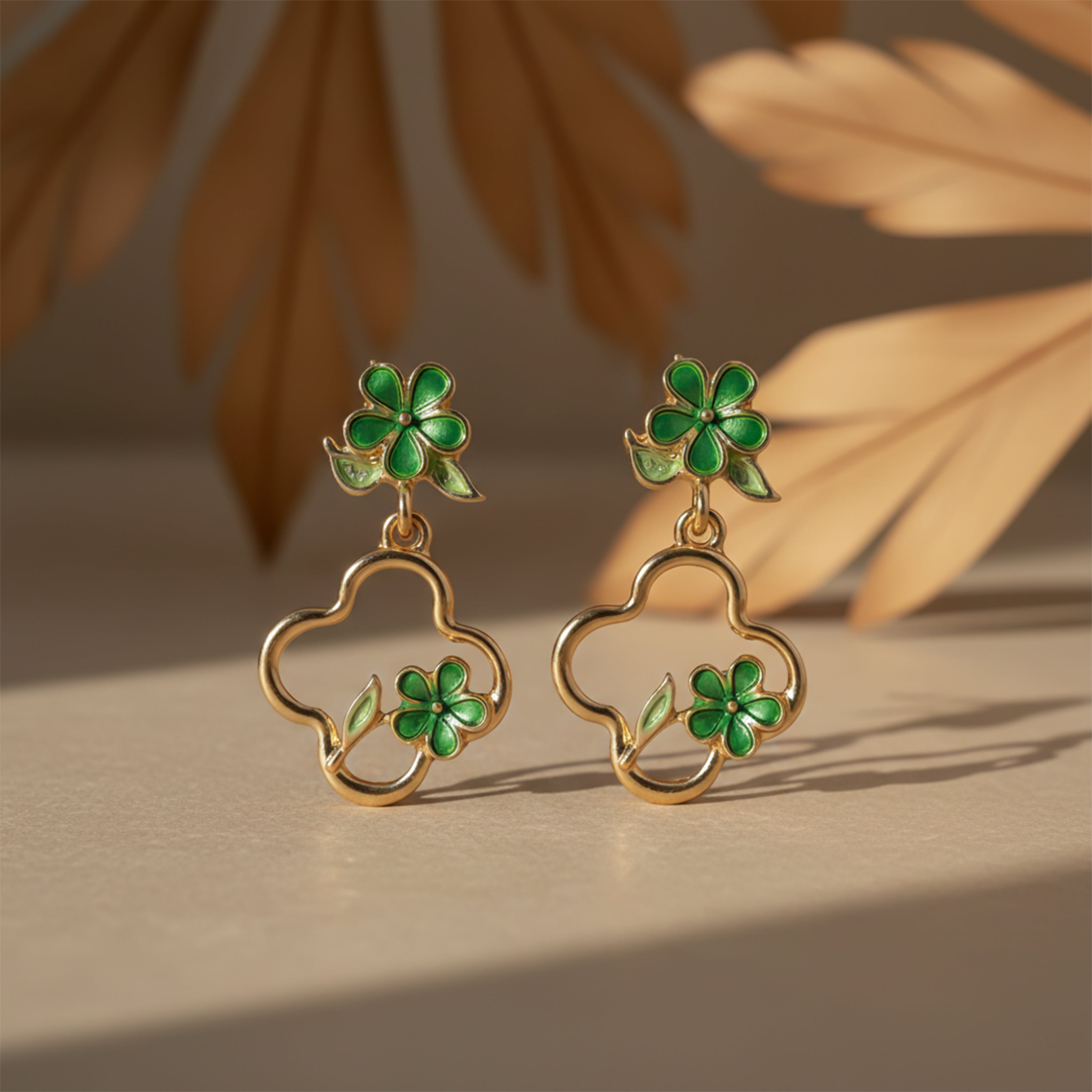Flora Bloom Green Clover Hoop Earrings GWE -182