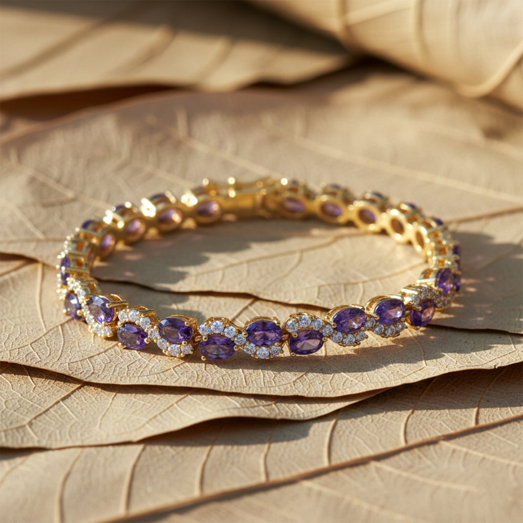 Imperial Amethyst Purple & Wavy Crystal Tennis Bracelet GWB-145