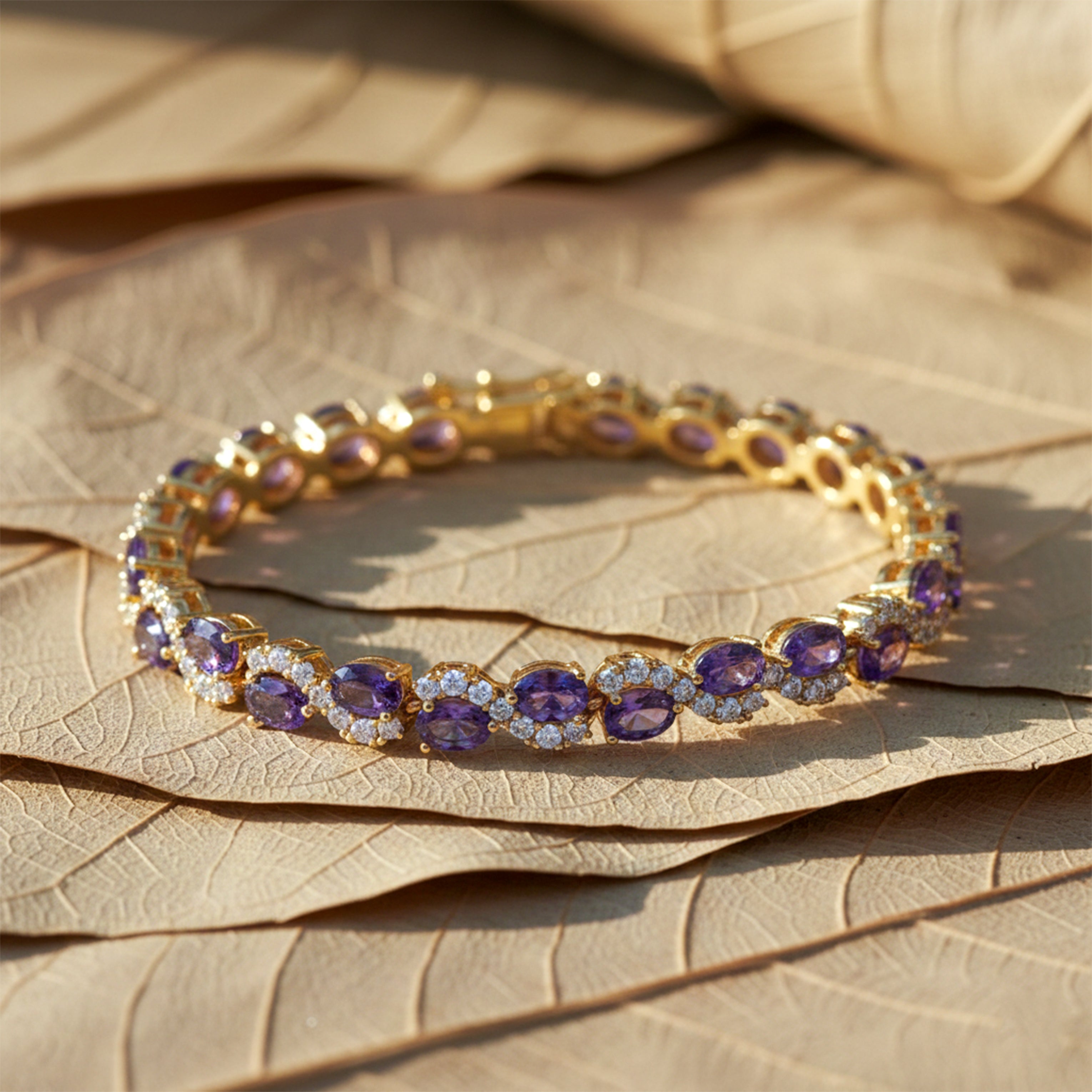 Imperial Amethyst Purple & Wavy Crystal Tennis Bracelet GWB-145