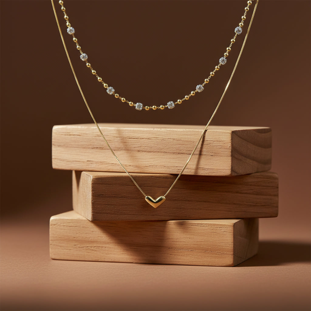 Modern Dual Layer Beaded Heart Necklace GWN -63